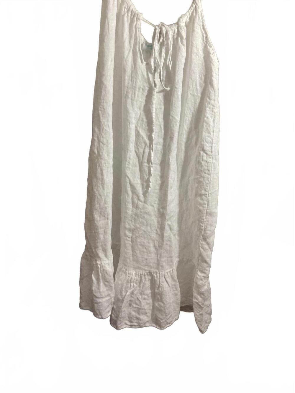 Wodemaya White Linen Sleeveless Dress with Ruffle Hem Made in Italy L/XL - Picture 3 of 7